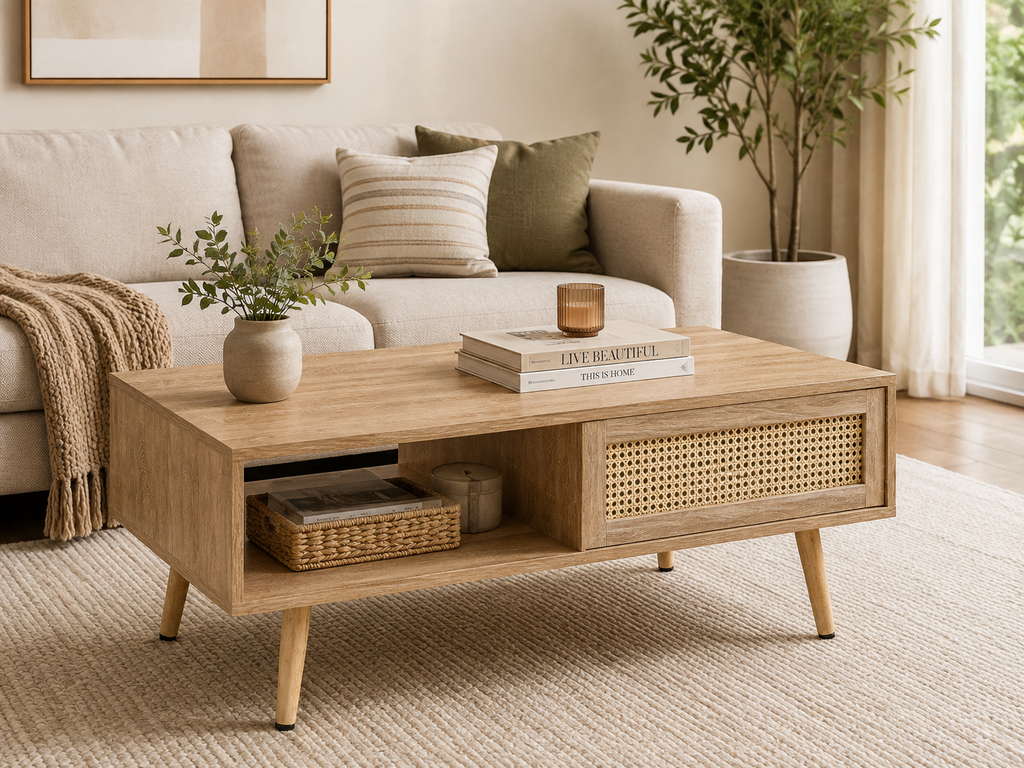 The Harper Rattan Coffee Table with Sliding Storage