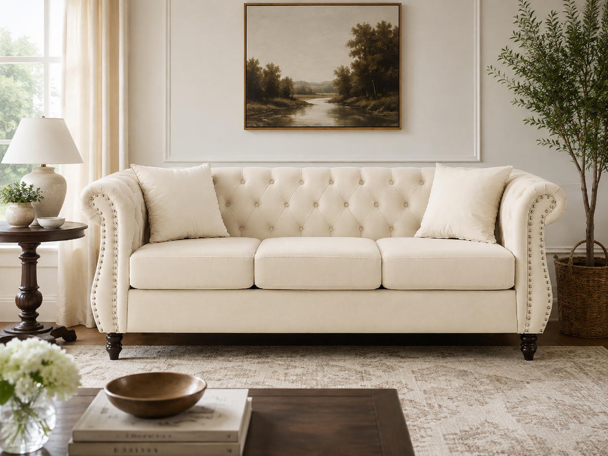 Classic Chesterfield 3-Seater Velvet Sofa