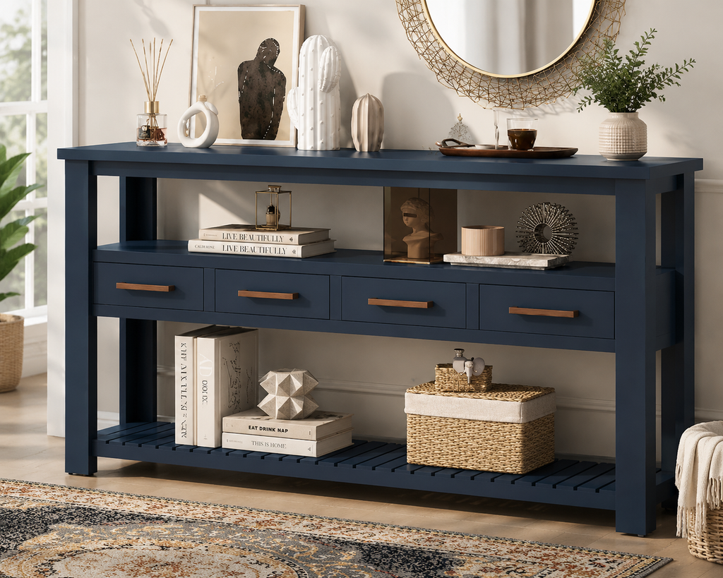 The Charleston 61.5" Entryway Console Table with 4 Drawers & Open Shelves