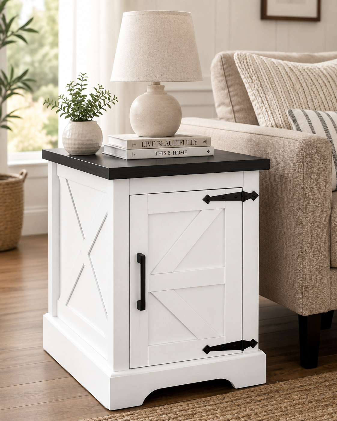The Magnolia Farmhouse End Table with Barn Door